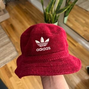 Adidas corduroy red bucket hat